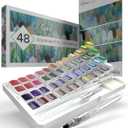 GenCrafts Watercolor Paint Palette 48 Premium Colors with Paper Pad - 2 Refillable Brush Pens - 15 Sheets of Water Color Paper