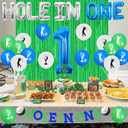 Golf 1st Birthday Decorations - Hole In One Banner and Cake Topper, Number 1 Balloon, Golf Ball Foil Balloons, Tinsel Curtain for Golf Theme Baby First Birthday Outdoor Sports Birthday Party Supplies