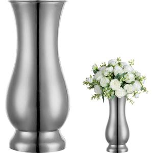 Metal Vase Centerpiece Decoration, Stainless Steel Tabletop Flower Silver Vases- Ideal for Office, Home Wedding Birthday Anniversary Ceremony Event Decor(Silver-1PCS)
