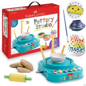 Faber-Castell Pottery Studio: Create Your Own Pottery Designs with Kid-Friendly Pottery Wheel, Air-Dry Clay, Paints, Sculpting Tools & Step-by-Step Instructions for Kids (Ages 8+)
