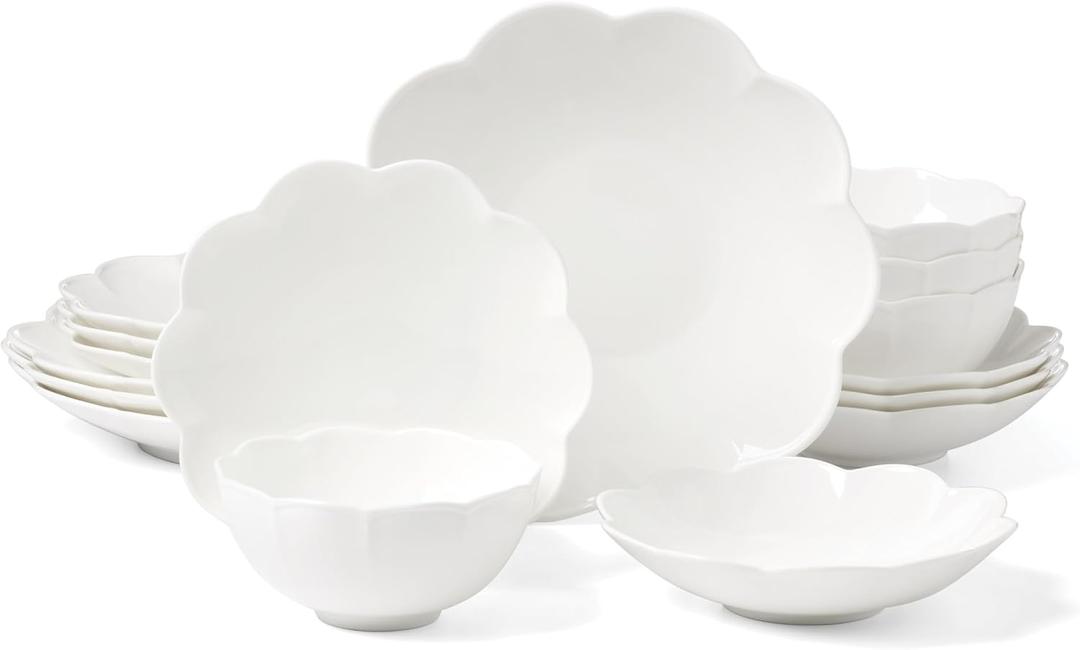 Lenox Dinnerware Set, Studio 1414 Scallop 16-Piece Set, Service For 4, Bone China Material, Dishwasher & Microwave Safe, Home And Kitchen, Kitchen And Dining, Plates And Bowls Sets (White, 16 Pieces)