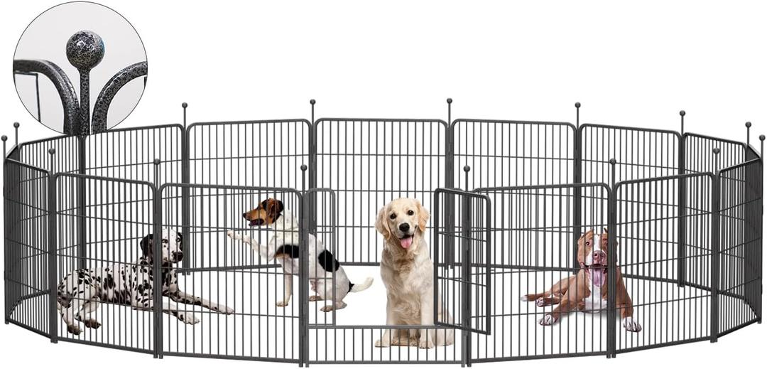 Dog Playpen,32/40/45 Inch Height in Heavy Duty, Folding Indoor Outdoor Anti-Rust Dog Exercise Fence, Portable Pet Playpen with Door for Large Medium Small Dogs and Pet (16 Panels, 32 Inch) Silver