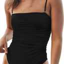 Women's Sexy Ruched Bandeau One Piece Swimsuit Bathing Suit for Long Torso, Super Cheeky Slimming Swimwear (Black, M)