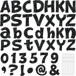 Colarr 216 Pcs Glitter Bulletin Board Letters for Classroom Numbers Alphabet Poster Board Letters with Adhesive Dots Punctuation Symbols Cutout Bulletin Display School Decor(Black) (4 Inch)