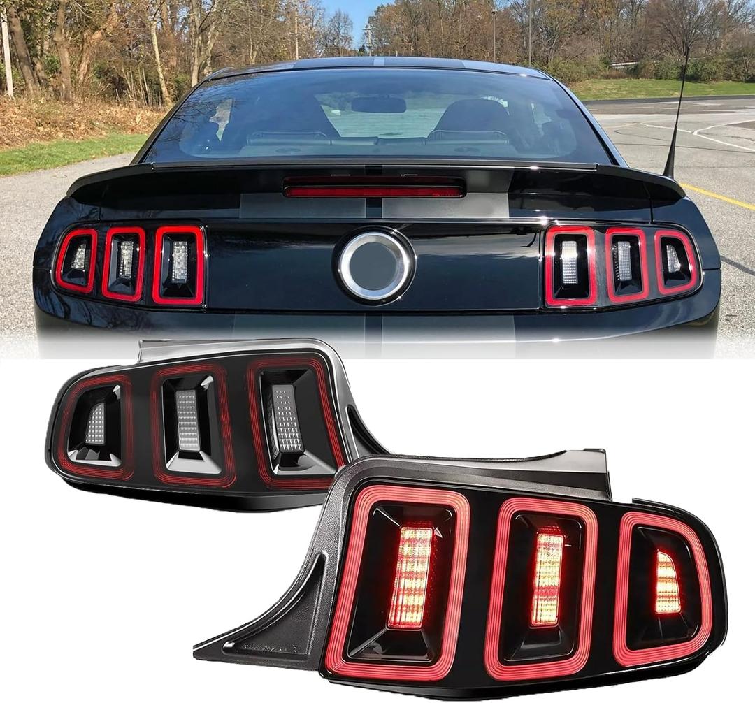 LED Sequential Tail Light Set With Red Lens Fit for 2010 2011 2012 2013 2014 Ford Mustang Tail Light Replacement Assembly,1 Pair
