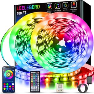 Leeleberd Led Lights for Bedroom 100 ft (2 Rolls of 50ft) Music Sync Color Changing RGB Led Strip Lights with Remote App Control Bluetooth Led Strip, Lights for Room Home Kitchen Party Decor