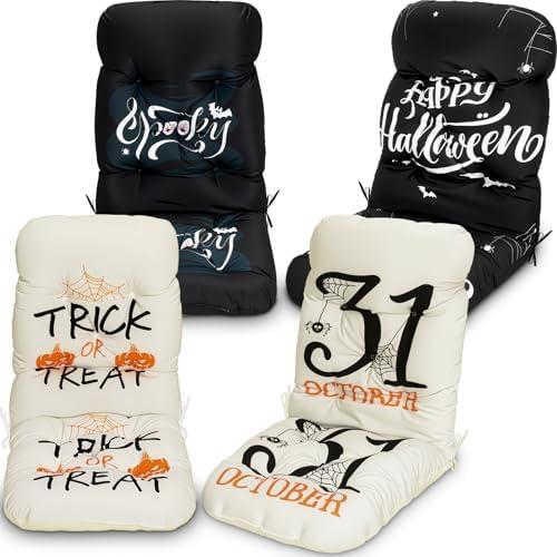 Chunful 4 Pack Halloween Decoration Patio Chair Cushions Outdoor Indoor Tufted Backrest Cushion Furniture Seat Pad Horror Atmosphere Decor for Swivel Rocker Patio Set(47.2 x 19.6 x 4.7 Inches)