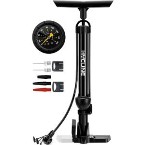 Hycline Bike Floor Pump with Gauge: 160 PSI High Pressure Bicycle Pumps - Durable Air Pump Fits Presta & Schrader Valve - Inflator for Road MTB Tire, Ball, Balloon, Inflatables (Portable Size, Black)