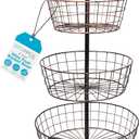 BIRDROCK HOME 3 Tier Wire Fruit Basket | Round Metal Standing Baskets | Fruit Vegetable Garlic Caddy | Freestanding Rustic Decorative Basket
