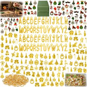 ValorTiger 407PCS Christmas Jewelry Making Kit – Includes 5 “Bring You Luck” Pendants, 100 Enamel, 150 KC Gold Charms, 52 Letter Charms & 100 Jump Rings, DIY Necklace, Bracelet & Earring Crafts