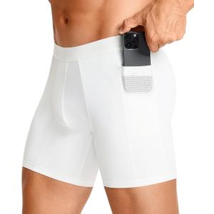 TAILONG Men's Compression Shorts with Side Pocket, Breathable Mesh Running Compression Underwear Workout Shorts for Athletic, Medium, White