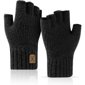 Fingerless Gloves Half Finger Winter Warm Knitted Gloves Working Running Biking Driving for Men and Women (Black)