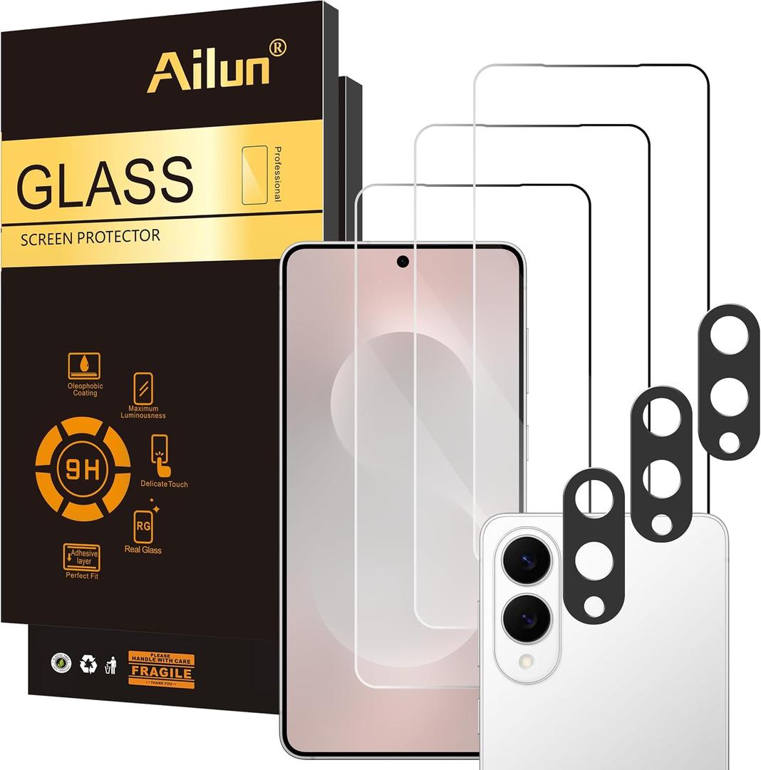 Ailun Glass Screen Protector for Galaxy S25 Edge [6.7 Inch] 3 Pack + 3 Pack Camera Lens Tempered Glass Fingerprint Unlock Compatible 0.25mm Anti-Scratch Case Friendly Clear - HD