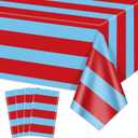 4 Pcs Red and Blue Striped Tablecloths, Carnival Circus Party Decorations, Plastic Table Cover for Circus Party Movie Night Birthday Fiesta Decor, 51 x 86in