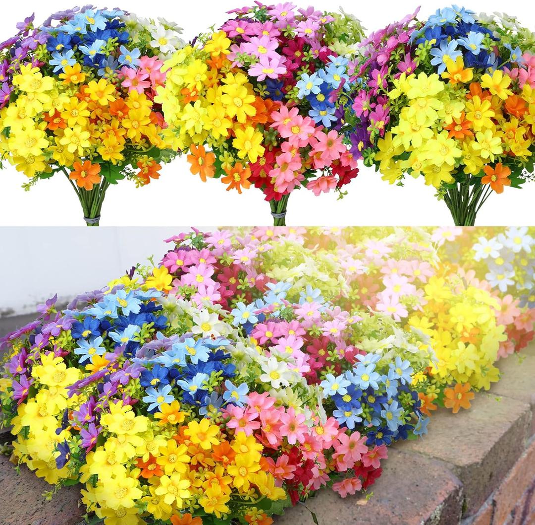 Yinder 21 Bundles Artificial Flowers Outdoor UV Resistant Faux Plants Wildflowers Bulk Plastic Daisies Flower for Autumn Summer Hanging Planter Porch Home Garden Decor Spring Wedding(Multicolor)