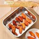 Teenyyou Stainless Steel Food Container with Lid Rack Roasting Baking Pan Cake Pan with Lid and Rack Half Size Summer Hotel Fruit Storage Container for Freezer Kitchen Restaurant, 32 x 26 cm(3.9 Inch)