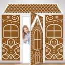 SmoothNovelty 4 Pcs Christmas Gingerbread House Door Cover Decorations Christmas Gingerbread House Backdrop Xmas Candy Door Banners for Candy Party Backdrop Indoor Outdoor(Retro)