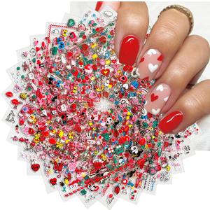 30 Sheets Valentine's Day Nail Art Stickers Red Heart Sticker Decals 3D Self-Adhesive Nail Supplies Lips Heart Letters Love Kiss Rose Flower Designs Sticker for Women Acrylic Nails Decorations