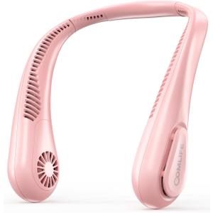 Portable Bladeless Neck Fan, Birthday Gifts for Girl Boy Mom Dad, Fathers & Mothers Day Gifts, Wearable Cooling Fan Rechargeable for Camping Travel Beach Golf Cruise Essentials 2026 New (Pink)