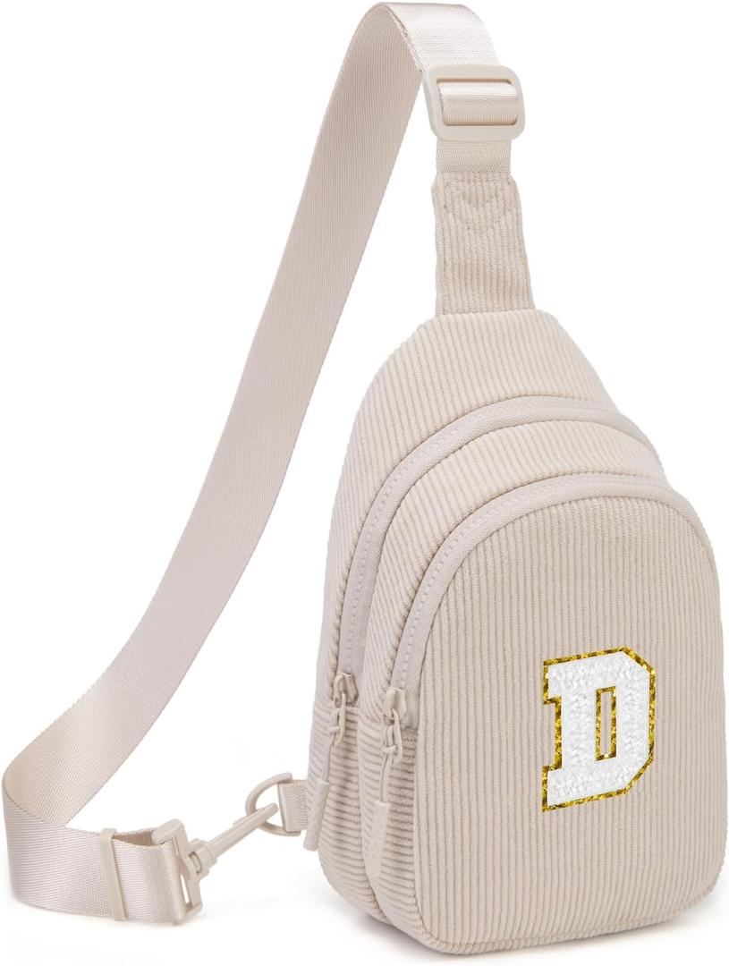 Viverte Small Corduroy Sling Bag Initial Crossbody Bag Fanny Pack for Girls Personalized Birthday Gifts for Teen Girls Gifts