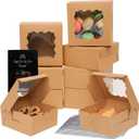 Bakepacker 100pcs Kraft Bakery Boxes with Window 6x6x3 inches Thick & Sturdy Macaroon Pastry Boxes Cookie Boxes for Bakerys