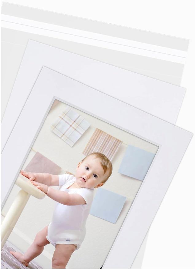 Art, 11x14 Double Mats for 8x10 - for Photos, Pictures, Frames - Acid-Free, 5 Pack, White Over White