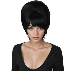 Linfairy 1960s Short Beehive Wig Perfect for Halloween Party Cosplay Bauffant Wigs (Black)