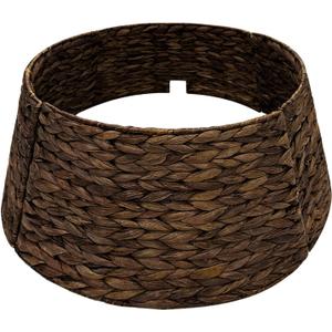 AerWo 22in Christmas Tree Collar - Woven Wicker With Cord Cut-Out, Rustic Handcrafted Skirt for Pencil and Artificial Trees, Easy Storage Ring