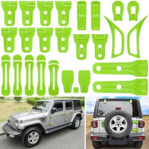26PCS Full Set Exterior Decoration Trim Kit for Jeep Wrangler JL JLU 2018-2023 Door Hinge Handle Engine Hood Hinge Hood Latch Wheel Eyebrow Side Air Outlet Rear Tailgate Window Hinge Cover (Green)