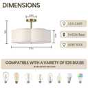 17.7" Modern Gold Semi Flush Mount Ceiling Light,3-Light Linen Fixture