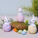 Cynkeyee Easter Decorations Bunny Figurine - Set of 3 Resin Bunnies Easter Eggs Base, Pink, Yellow, Purple Bunny for Table Decor Office Gift for Woman Easters Decorations for The Home 1.5x2x3.5 Inch