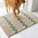Muddy Mat Super Absorbent Loop-Thread Chenille Dog Door Mat for Muddy Paws Non-Slip, Machine Washable Indoor Entry Rug, Quick-Dry Pet Mat for Entryway Green Chevron 19"x30"