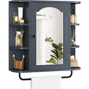 YITAHOME Bathroom Wall Cabinet Organizer, Over Toilet Storage Cabinet Wall Mounted Cabinet with Mirror Door and Removable Shelf for Bathroom Living Room Laundry Bedroom, Gray Black