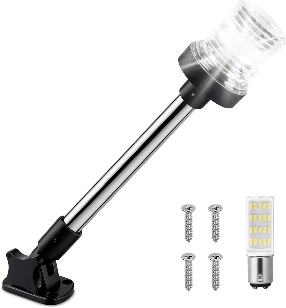 Obcursco Boat Stern Lights, IP67 Waterproof Fold-Down White LED Anchor Light for Marine, Pontoon, Fishing, Bass, and Jon Boats(12 Inches)