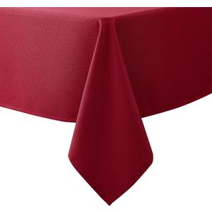 Biscaynebay Textured Fabric Christmas Table Cloth Rectangle 60x84 Inches, Red Water Resistant Spill Proof Tablecloths for Dining, Kitchen, Wedding and Parties, Machine Washable