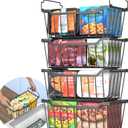 Goovilla Freezer Organizer Bins with Foldable Handle, 4 Pack Stackable Freezer Baskets for 3.5-7 Cu.FT Deep Chest Freezer Organization, Coated Metal Freezer Storage Bins with Better Space Utilization (Black)