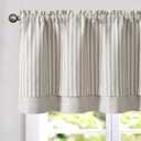 jinchan Linen Valance Curtain Striped Valance for Windows 18 Inch Light Filtering Kitchen Curtain Farmhouse Double Layer for Living Room Ticking Rod Pocket 1 Panel Taupe Grey on Linen