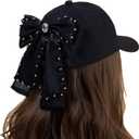 Women Satin Bow-Tie Baseball Cap Silky Elastic Strapback Trucker Hat Trendy Cute Bowknot Ponycap Summer Outdoors Sun Cap