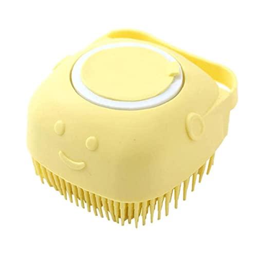 Pack of 2 Dog Brush – Cat Brush – Shampoo Dispensing Scrubber – Soft Silicone Design – Hanging Loop – For All Skin Types – Grooming, Deshedding and Exfoliating, Yellow