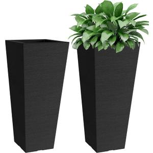 Verel Set of 2 Tall Outdoor Planters - 24 Inch Large with Small Planting Pots  Indoor and Outdoor Rectangular Flower Pots for Front Door, Patio and Deck (Black)