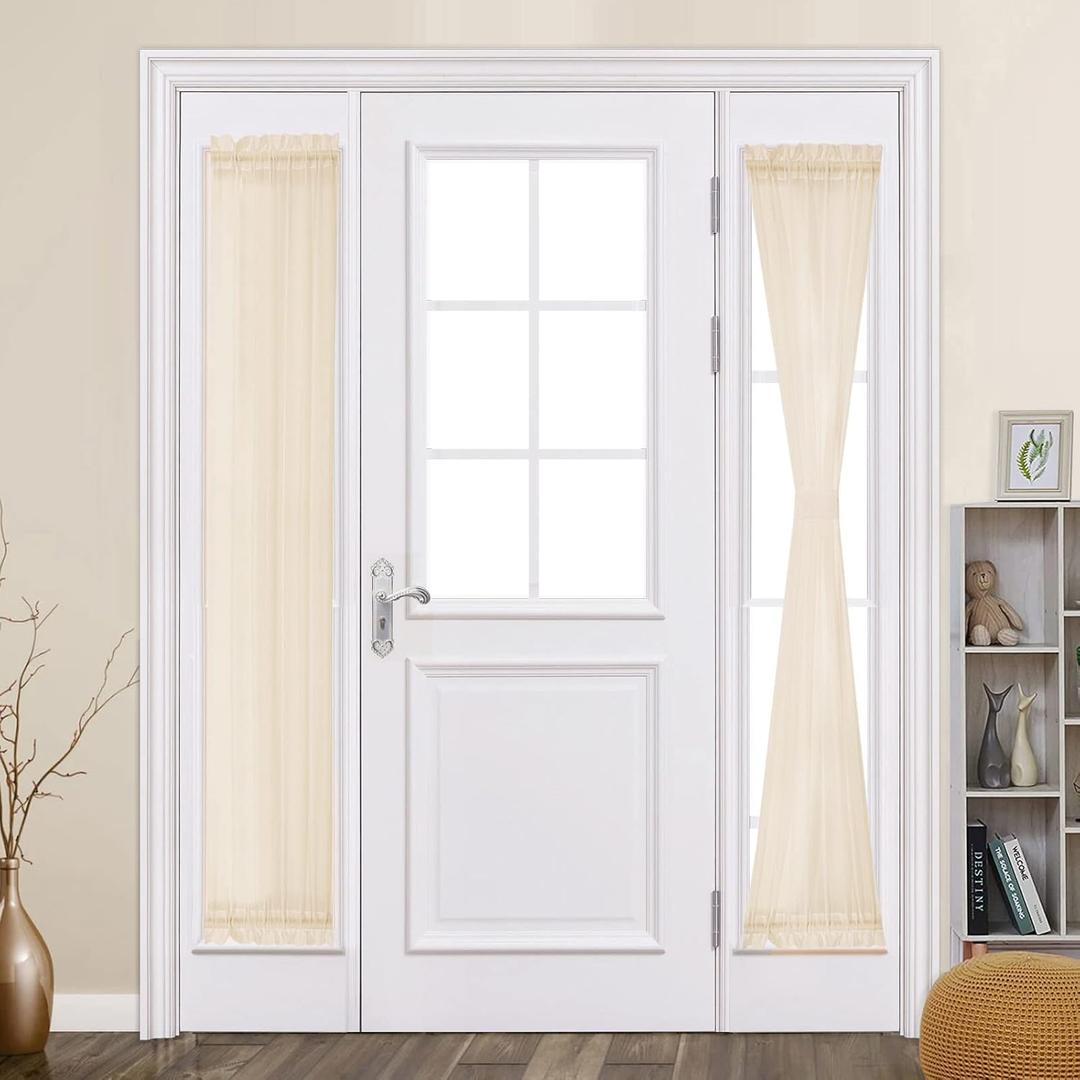 MIULEE 2 Panels Sidelight Curtains for French Door Sheer Panels Light Filtering Window Treatment for Narrow Door 25 x 72 Inches with Tieback, Cream Beige