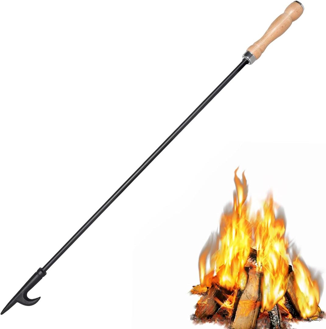 AGM Fire Poker for Fire Pit, 32" Long Heavy Duty Campfire Poker Stick with Wooden Handle for Camping, Fireplace, Bonfires, Rust Resistant Portable Fire Pit Tools Accessories for Outdoor & Indoor