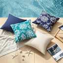 Decorative Outdoor Floral Pillow Covers Set of 2,Waterproof Boho Farmhouse Throw Pillows Summer Coastal Accent Pillowcases for Patio Furniture Garden Sofa 18x18 Inch, Navy Blue