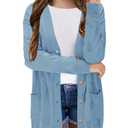 Girls Cardigans Kids Fashion Open Front Long Sleeve Knit Sweaters Outerwear with Pockets 5-14 Years Blue 150