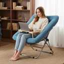 Tiita Comfy Saucer Chair, Soft Faux Fur Oversized Folding Accent Chair, Lazy Chair for Teens Adults, Metal Frame Moon Chair for Bedroom, Living Room, Dorm Rooms, X-Large, Blue, without Ottoman
