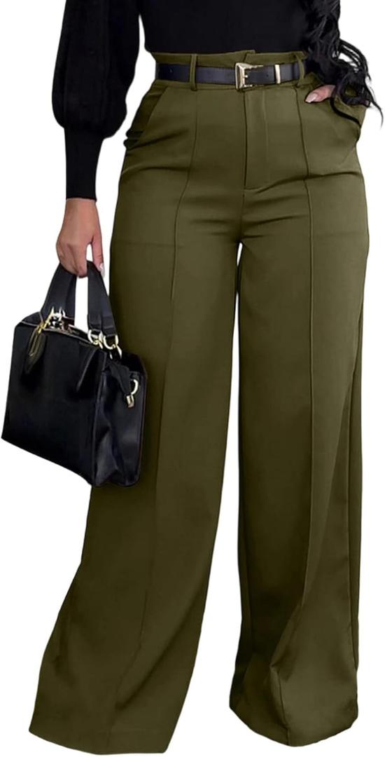 SHINFY Women Wide Leg Dress Pants High Waisted Slacks Pleated Business Casual Office Palazzo Work Pants Trousers, XXL