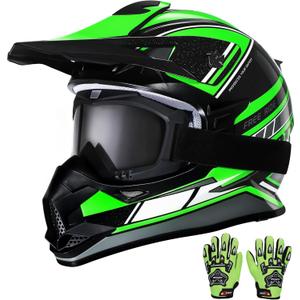 Kids Dirt Bike Helmets Youth Motorcycle Helmet, Kids Motorcycle Full Face Helmet for Off-Road, ATV, UTV, Street Riding with Goggles Gloves, DOT Approved (Small, GREEN)