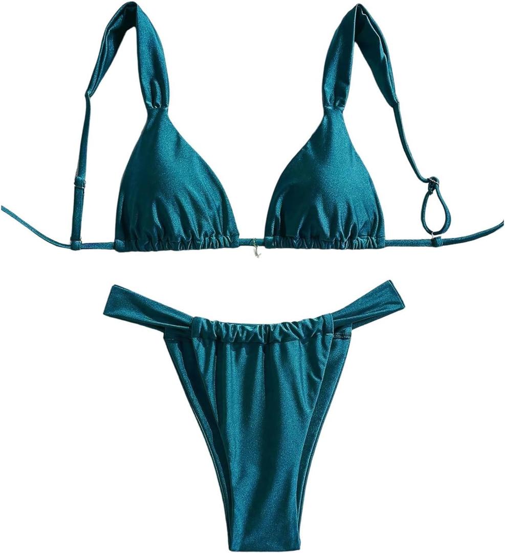 BEAUDRM Women's 2 Piece Bikini Sets Starfish Decor Tie Back High Cut Swimsuit Cheeky Bathing Suit (Small, Teal Blue)