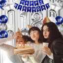 3 x Silver 18th Birthday Decorations for Boys Girls, Number 18 Balloon | 16-balloon kit: two 32in Number 18 foil balloons, banner, star, latex & confetti balloons, glitter swirls; air or helium