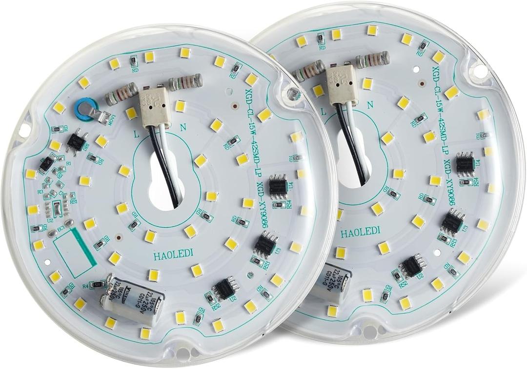 2-Pack 3.94'' 15W LED Ceiling Fan Light Retrofit Kit, Ceiling Light Replacement Panel PCB 6500K 1800LM 120V CRI90 (2-Pack White 6500K)